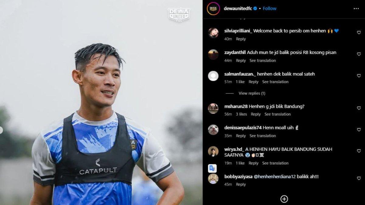 Sosok bek kanan Dewa United yang dipinjam dari Persib Bandung, yakni Henhen Herdiana tengah panen permintaan untuk kembali ke Pangeran Biru di sisa gelaran Liga 1 2023, Selasa 28 November 2023.
