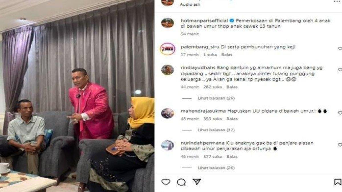 Hotman Paris Didatangi Safarudin Ayah dari AA Siswi SMP korban Pembunuhan dan Pemerkosaan di Kuburan Cina Palembang, Rabu (11/9/2024).