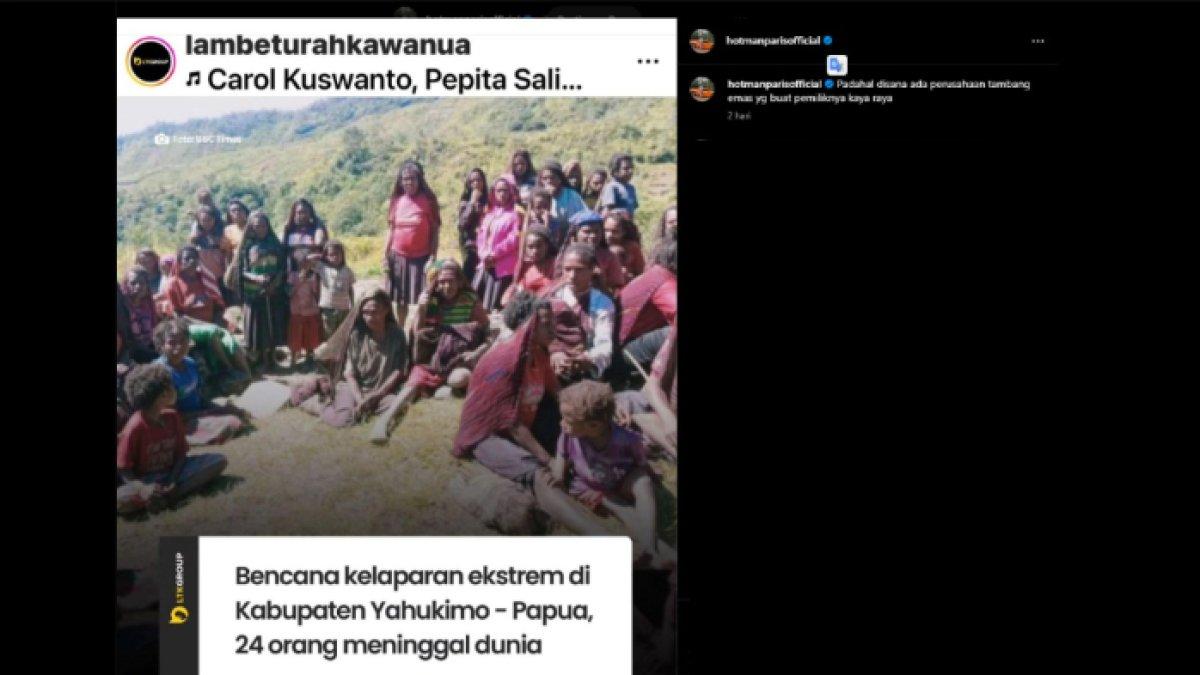 Hotman Paris tanggapi bencana kelaparan di Yahukimo, Papua Pegunungan, Selasa 31 Oktober 2023