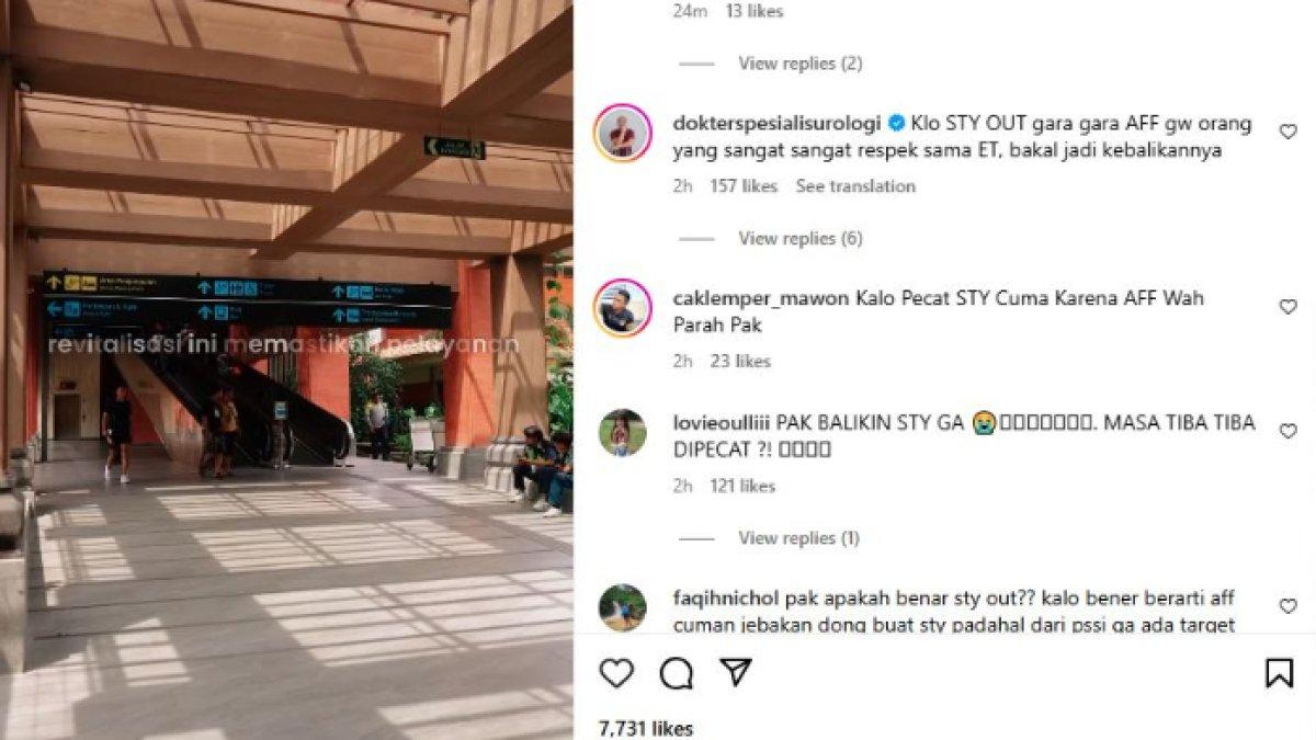 Tangkapan layar Instagram Erick Thohir yang ramai pesan dari warganet maupun fans Timnas Indonesia yang menolak Shin Tae-yong dipecat, seperti isu yang belakangan tengah muncul pada Minggu (5/1).