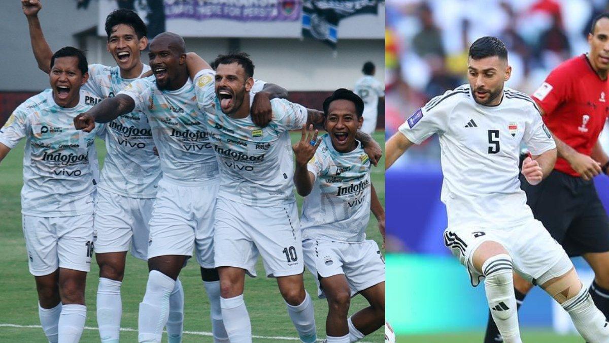 BURSA TRANSFER PERSIB BADNUNG - Para pemain Persib Bandung di gelaran Liga 1 2024/2025 (kiri) dan Frans Putros kala memperkuat Timnas Irak (kanan). IG Sepak Bola Irak ikut panaskan rumor Frans Putros ke Persib Bandung.
