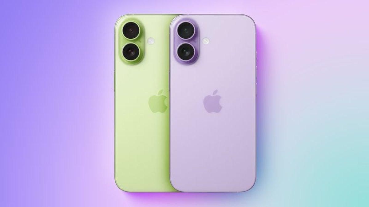 IPHONE 17 - Ilustrasi warna terbaru iPhone 17 base model hijau (kiri) dan ungu (kanan).