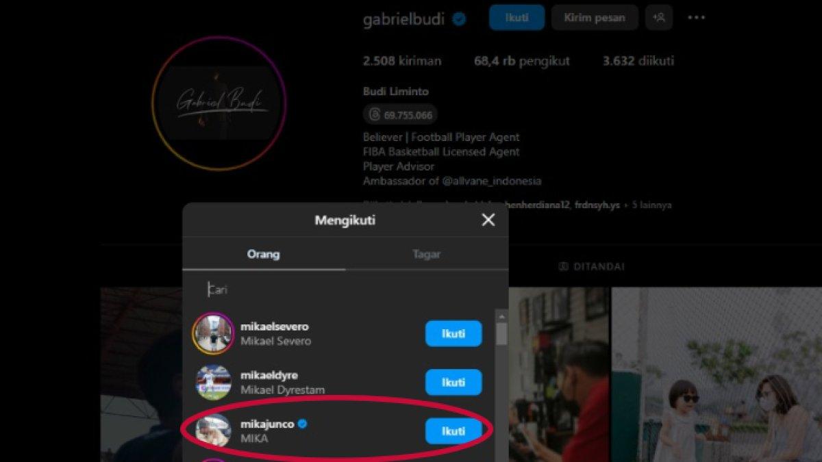 Instagram Gabriel Budi mengikuti akun Mika Junco