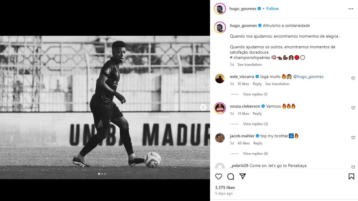 Instagram Hugo Gomes pemain Madura United