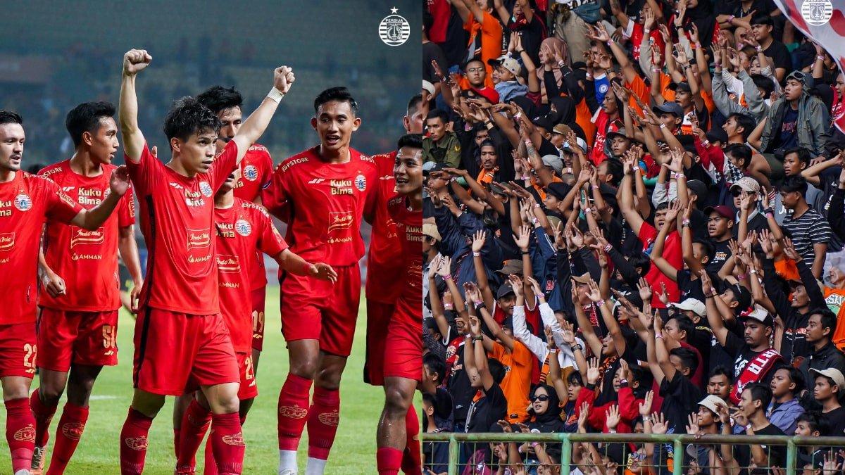 Kolase foto skuad Persija Jakarta (kiri) dan pendukung setianya, Jakmania (kanan) pada Liga 1 2023.