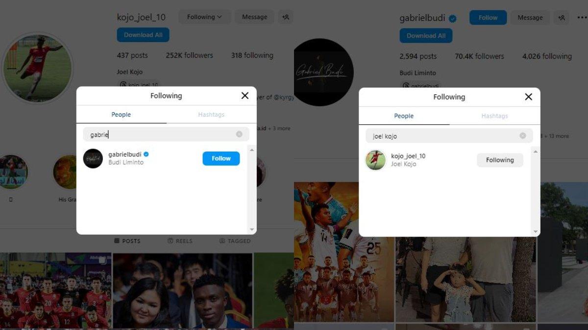 Gabriel Budi dan Joel Kojo terlihat sudah saling follow Instagram.