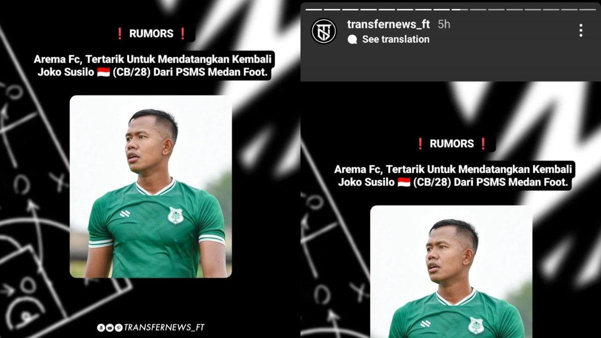RUMOR - Sosok bek lokal milik PSMS Medan berlabel mantan, yakni Joko Susilo berpotensi dipulangkan oleh Arema FC di Liga 1 2024 mendatang.