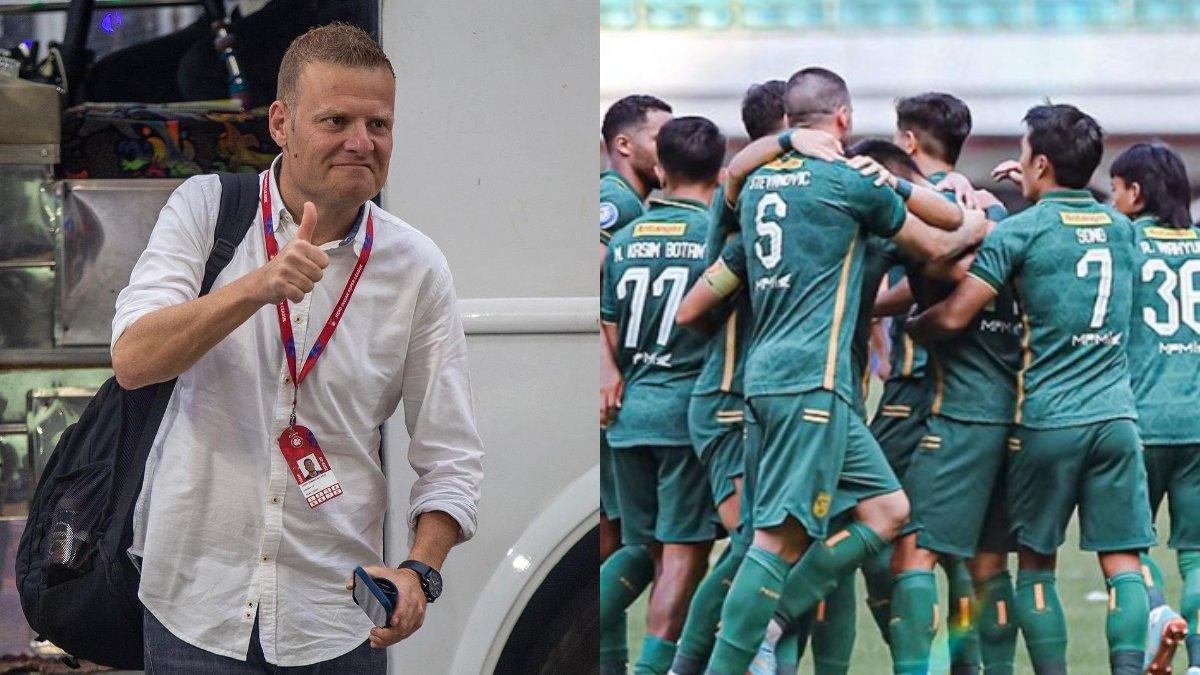 Josep Gambau Balague (kiri) dan skuad Persebaya Surabaya (kanan).