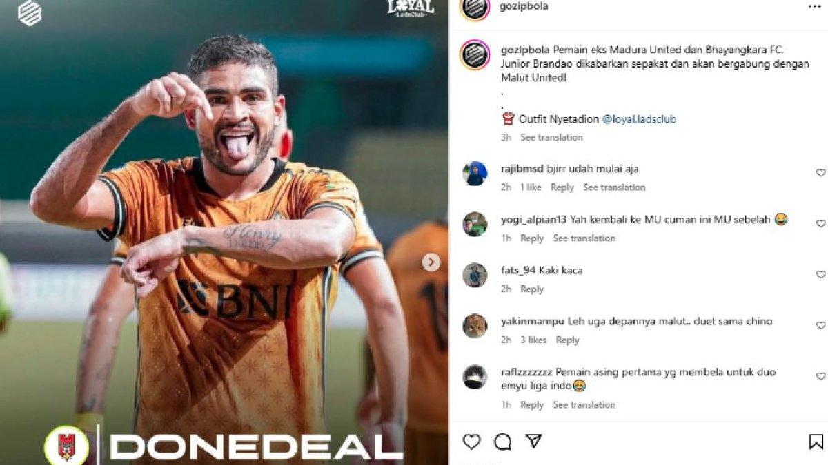 Rumor sosok eks Madura United dan Bhayangkara FC, Junior Brandao yang kini condong merapat ke Malut United pada putaran kedua Liga 1 2024.