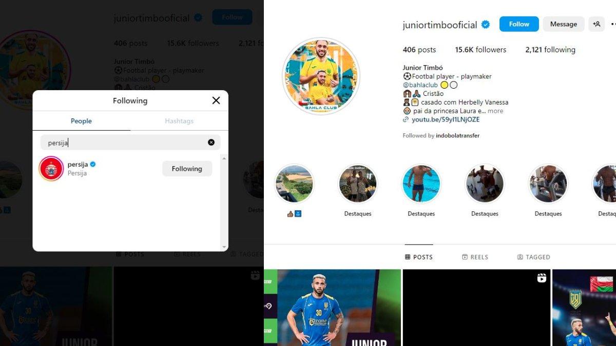 Sosok gelandang serang asal Brasil bernama Junior Timbo kepergok telah mengikuti Instagram Persija Jakarta. Tak menutup kemungkinan aksi mengikuti Instagram Persija Jakarta dari Junior Timbo tersebut merupakan kode agar sosoknya direkrut oleh Macan Kemayoran di Liga 1 2024 kelak.