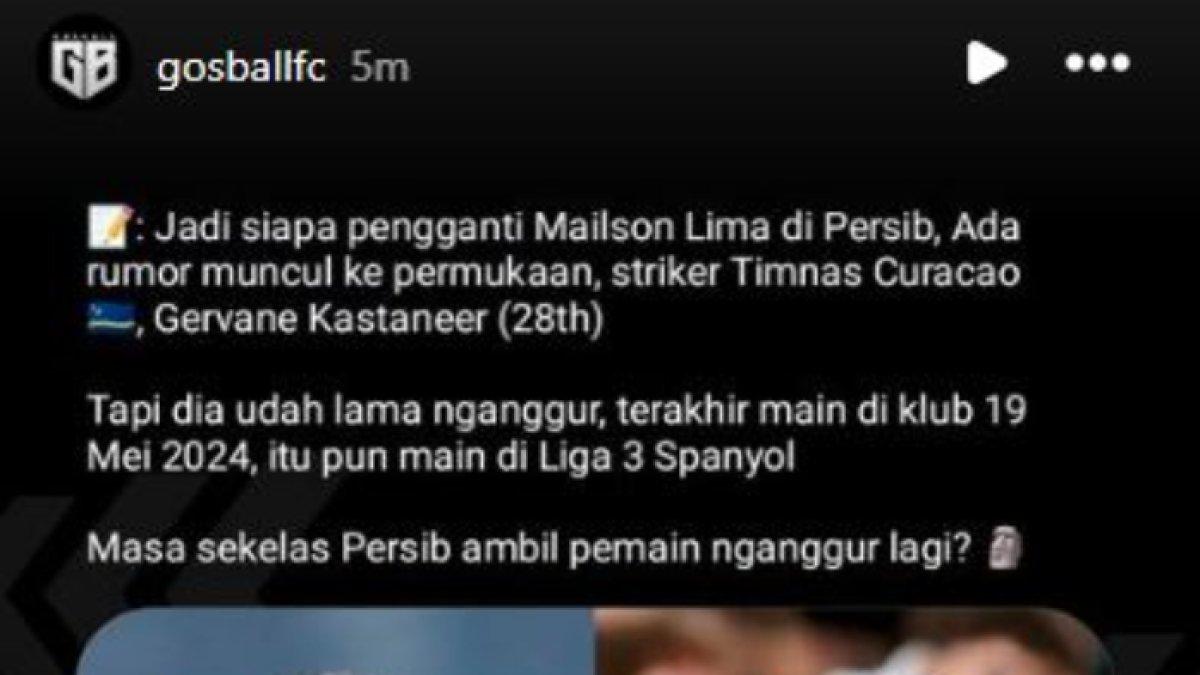 Rumor sosok Gervane Kastaneer, striker Curacao yang santer menjadi pengganti Mailson Lima di Persib Bandung, Selasa (7/1).