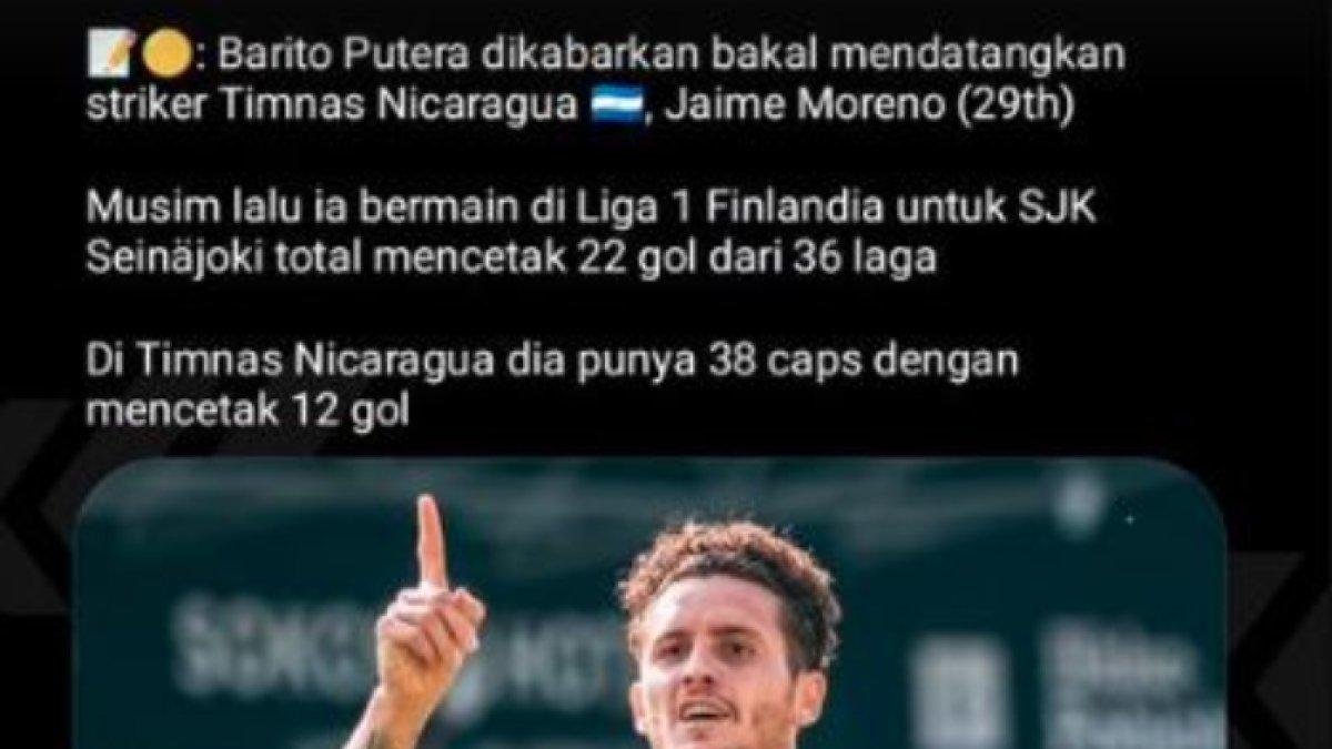 Rumor striker baru Barito Putera untuk putaran kedua Liga 1 2024, Jaime Moreno.