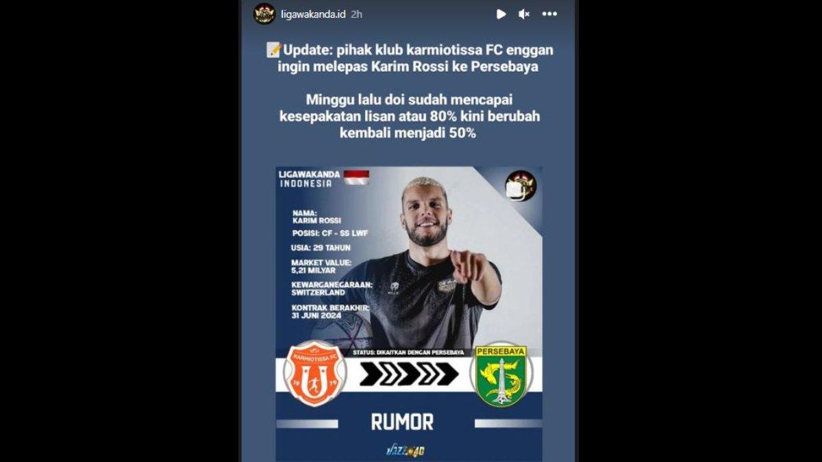 Rumor enggan dilepasnya Karim Rossi ke Persebaya Surabaya oleh klubnya sendiri, yakni Karmiotissa.