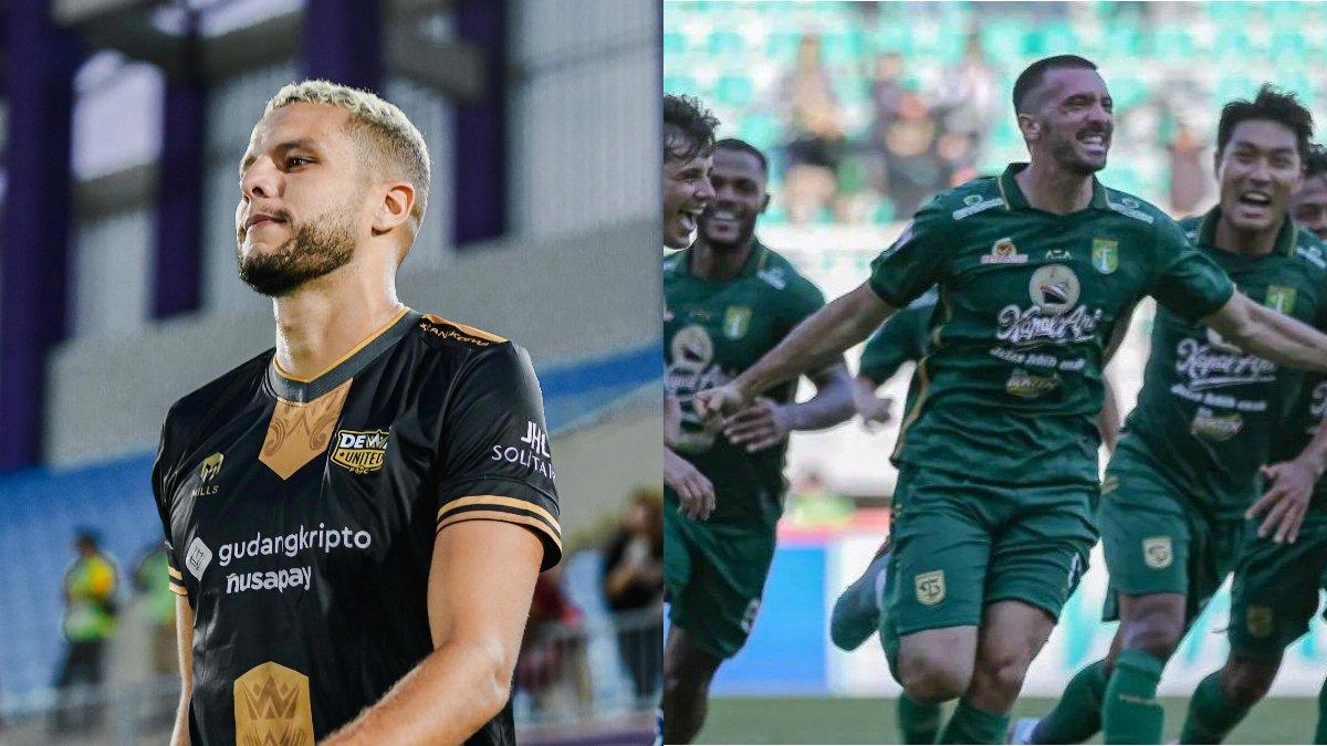 Kolase foto eks bomber Dewa United, Karim Rossi (kiri) yang santer dirumorkan merapat ke Persebaya Surabaya (kanan) di putaran kedua Liga 1 2023.