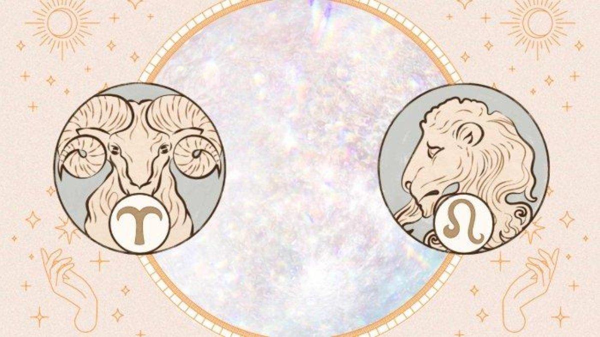 Lambang zodiak Aries (kiri) dan Leo (kanan). 