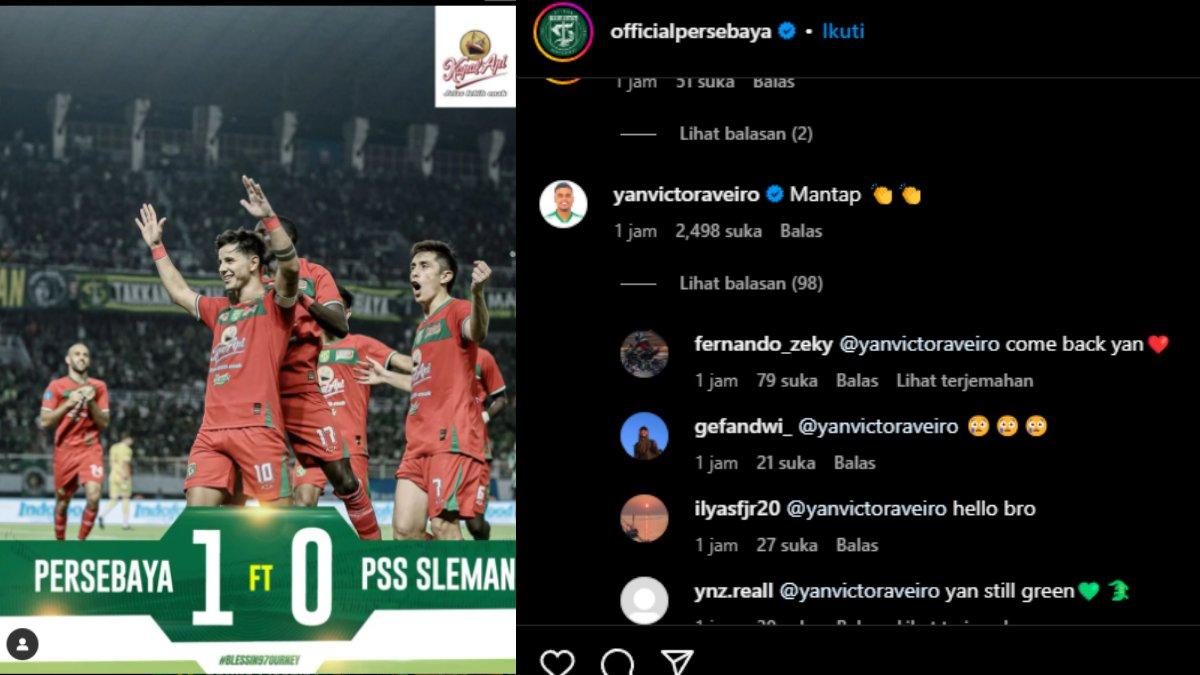 Kemenangan Persebaya Surabaya atas PSS Sleman di pekan perdana Liga 1 2024 tengah mendapat satu sorotan dari sang mantan, Yan Victor. Yan Victor adalah bek asing asal Brasil yang menghiasi skuad Persebaya Surabaya di paruh kedua Liga 1 2023 lalu.