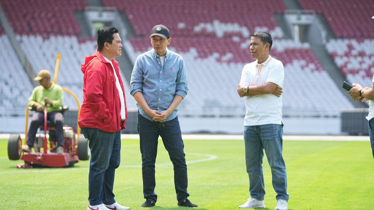 Ketua Umum PSSI, Erick Thohir, melakukan pengecekan kondisi Stadion Gelora Bung Karno (GBK) pada hari ini, 7 September 2024.