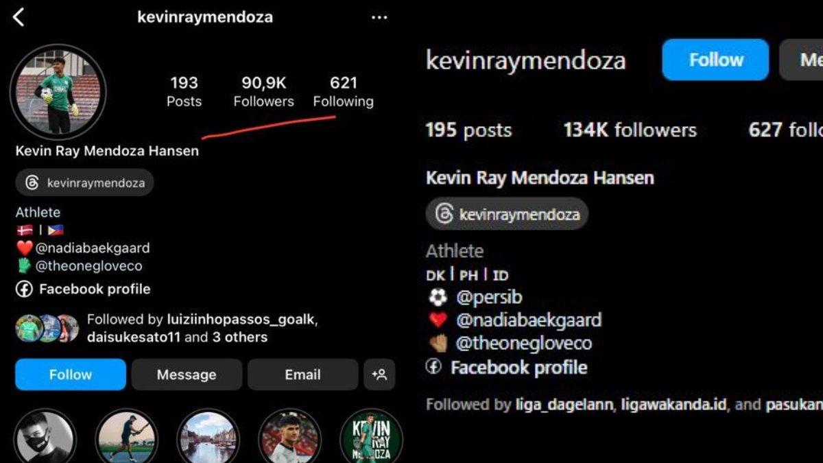 Kiper anyar Persib Bandung, yakni Kevin Ray Mendoza mendapat lonjakan followers Instagram setelah bergabung dengan Pangeran Biru di putaran kedua Liga 1 2023 ini.