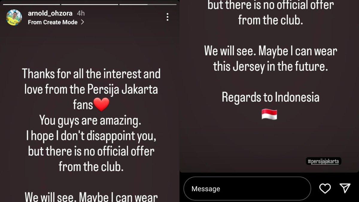 Klarifikasi dari playmaker Jerman, yakni Arnold Suew terkait rumor kepindahannya ke Persija Jakarta. Arnold Suew belum menerima tawaran apapun dari Persija Jakarta jelang Liga 1 2024.
