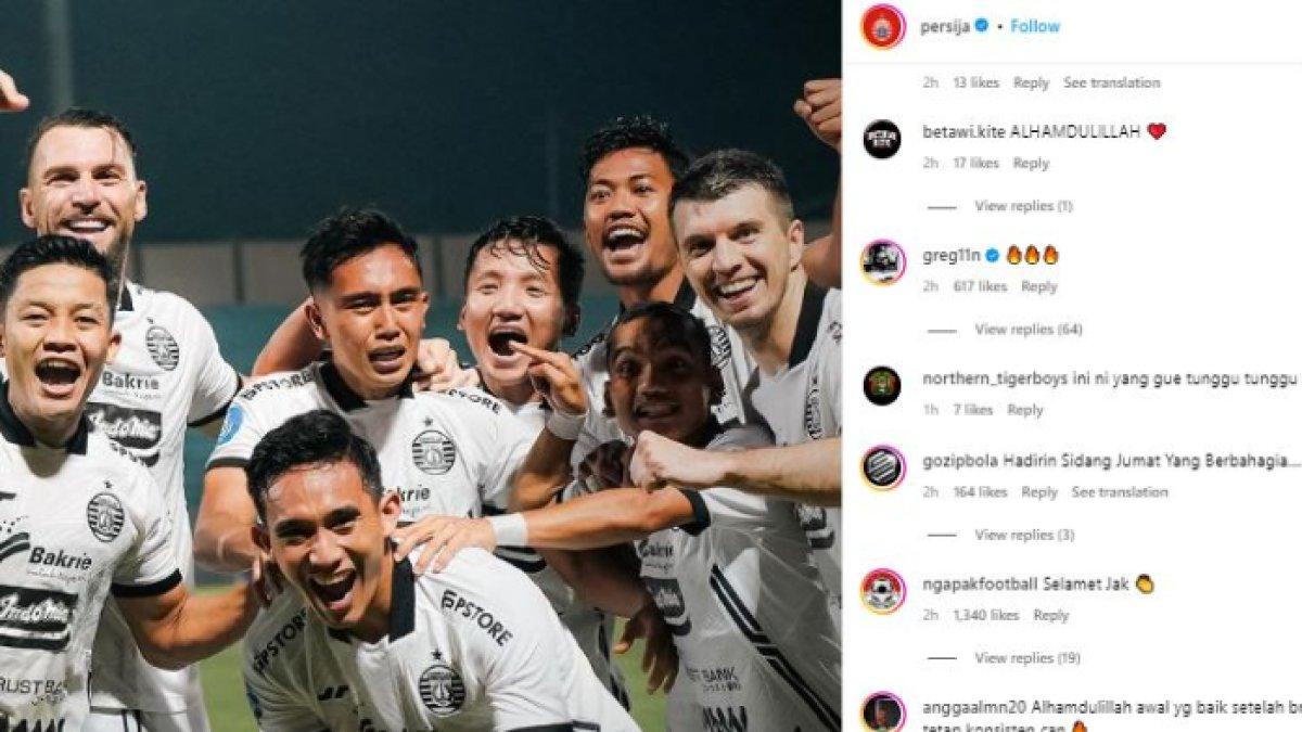 Komentar Greg Nwokolo pada postingan Instagram Persija Jakarta.