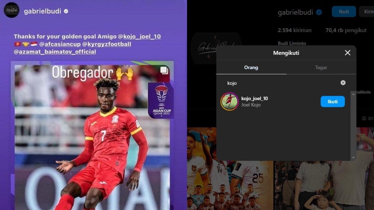 Agen pemain langganan PSIS Semarang dan Persebaya Surabaya, Gabriel Budi sempat memberi selamat kepada pemain Kirgiztan bertuah magis bagi Timnas Indonesia, Joel Kojo (kiri) dan mengikuti Instagram pribadinya (kanan).
