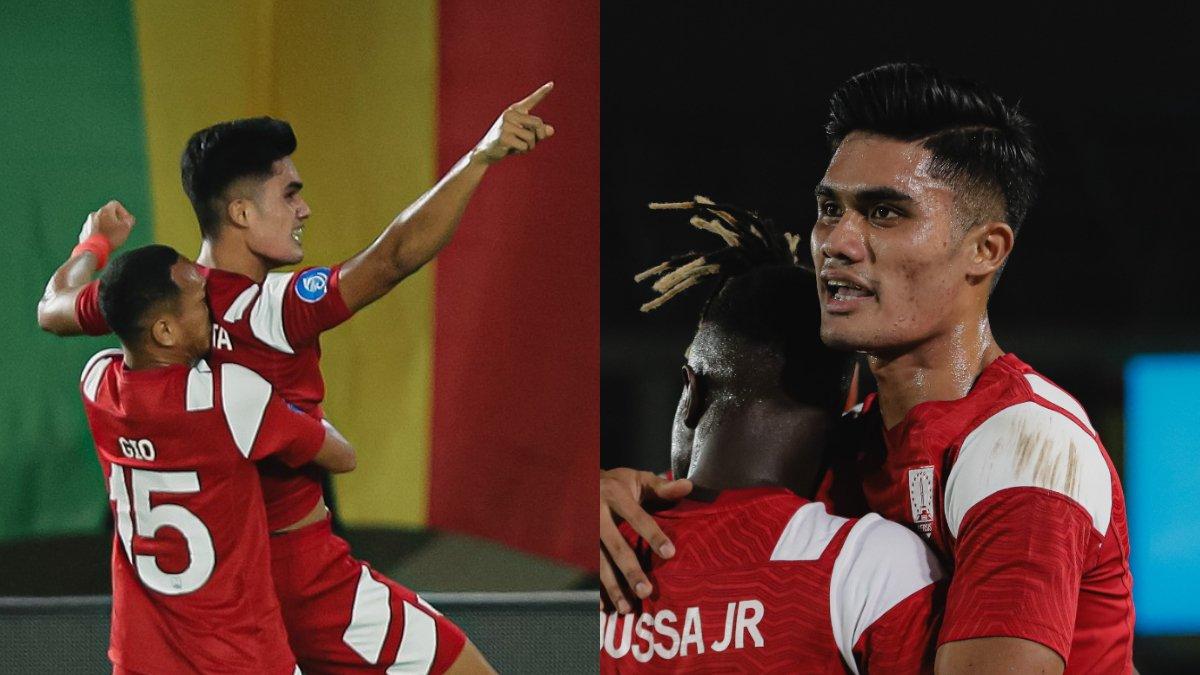 Kolase foto Ramadhan Sananta melakukan selebrasi seusai mencetak gol ke gawang Madura United (kiri) dan Ramadhan Sananta pada laga kontra Madura United (kanan). Terkini, inilah profil Ramadhan Sananta, penggawa yang semakin tajam setelah dibesut pelatih striker Timnas Indonesia hingga sukses cetak gol roket untuk Persis Solo dalm laga kontra Madura Unitedpada Jumat (13/9/2024) di Stadion Manahan, Solo, Jawa Tengah.