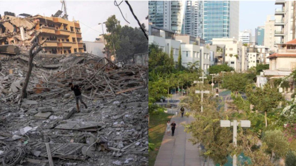 Kondisi Palestina (kiri) dan Israel (kanan) setelah serangan lawan Hamas