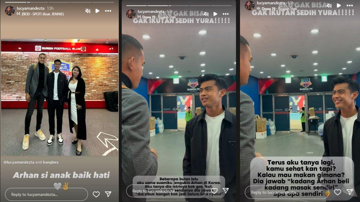 Kolase unggahan Lucya Mandezta terkait kondisi Pratama Arhan di Korea Selatan tak lama setelah isu perselingkuhan dari sang istri, yakni Azizah Salsha muncul, Selasa (21/8). Lucya Mandezta yang merupakan istri dari Bayu Eka Sari tersebut sempat mengunjungi Pratama Arhan langsung ke Suwon FC seperti yang diunggah di Instagram pribadinya tersebut.