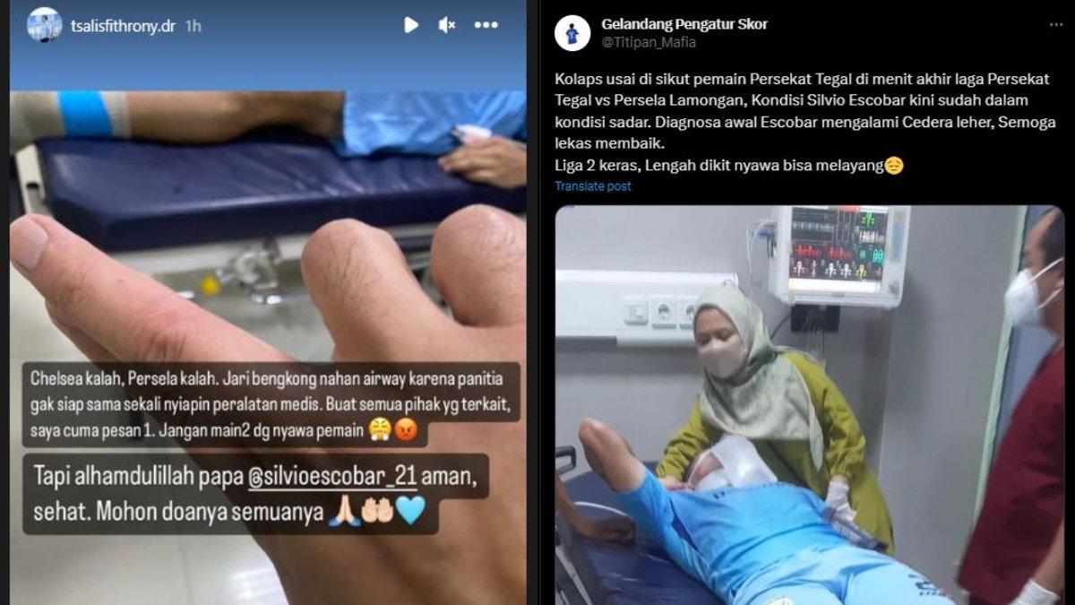 Kolase update kondisi terkini dari striker Persela Lamongan, Silvio Escobar yang sempat kolaps saat melawan Persekat Tegal di pekan ketiga Liga 2 2023, Senin 25 September 2023.