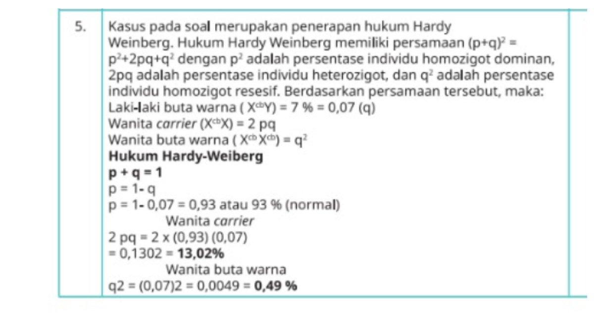 KUNCI JAWABAN - Kunci jawaban nomor 5 soal Biologi SMA kelas 12 Uji Kompetensi Essai Bab 3