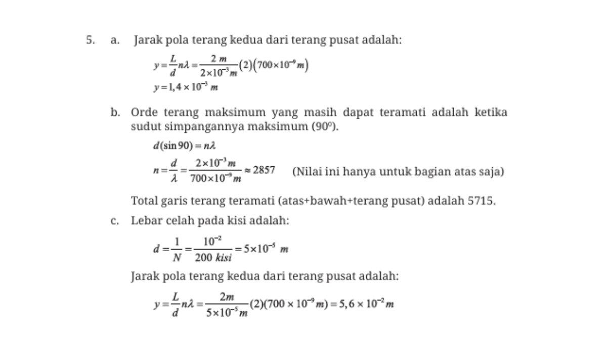 Kunci jawaban nomor 5 soal asesmen bab 5 Fisika kelas 11 SMA kurikulum merdeka.