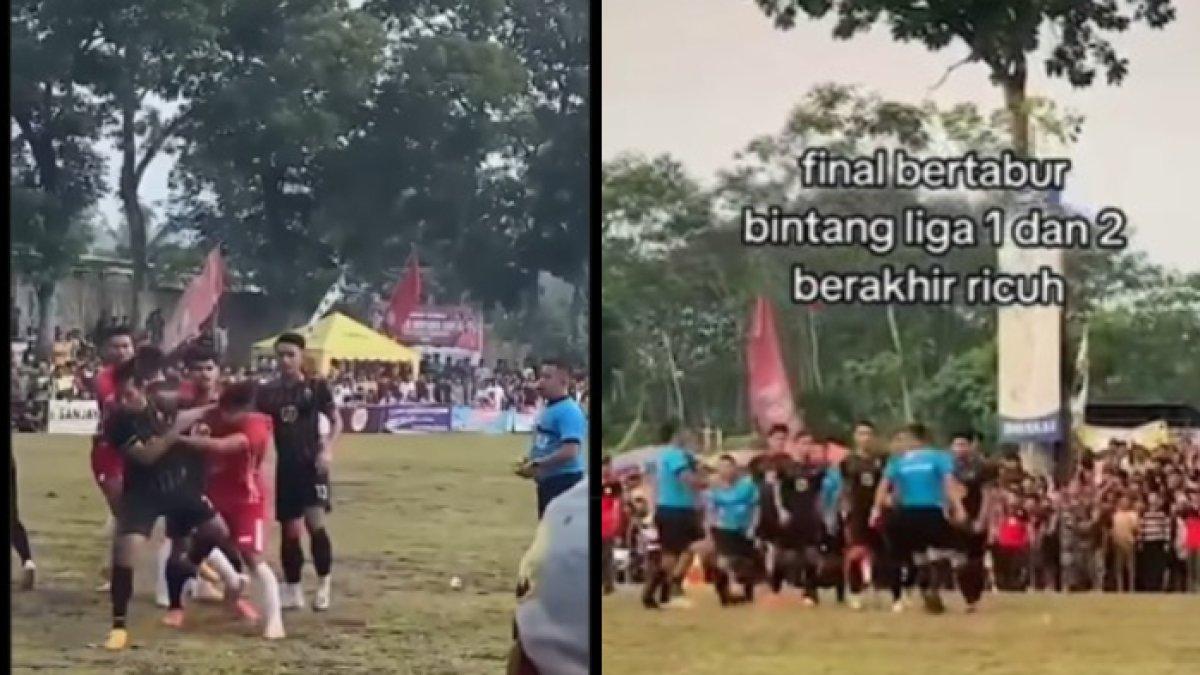 Laga tarkam dengan pamain Bagus Kahfi dan Bagas Kaffa berakhir ricuh di Semarang, Minggu (2/6/2024)