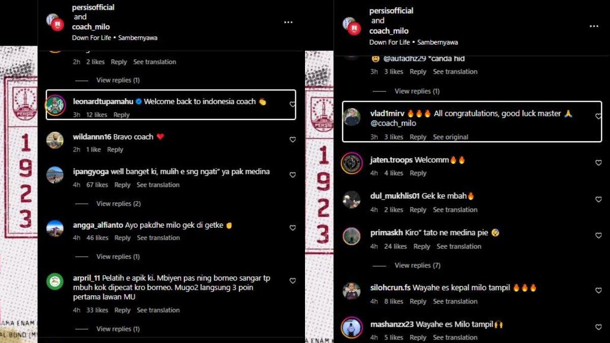 Sosok legenda Persija Jakarta, yakni Leonard Tupamahu dan eks Persib bandung Vladimir Vujovic tampak memberikan selamat kepada Milomir Seslija yang bergabung ke Persis Solo di Liga 1 2023, Selasa 9 Januari 2024.