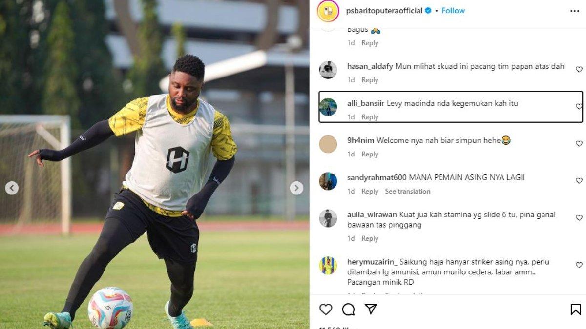 Eks Persib Bandung yang kini berseragam Barito Putera, Levy Madinda tengah panen sorotan seusai dianggap kegemukan saat menjalani latihan bersama Laskar Antasari jelang Liga 1 2024, Senin 1 Juli 2024.