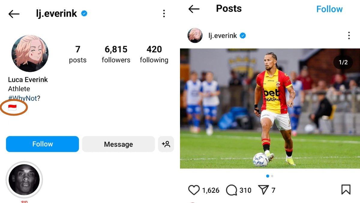 Bek kanan Go Ahead Eagles asal Belanda, Luca Everink kepergok menyematkan bendera Merah Putih di Instagram pribadinya, kode untuk Timnas Indonesia?