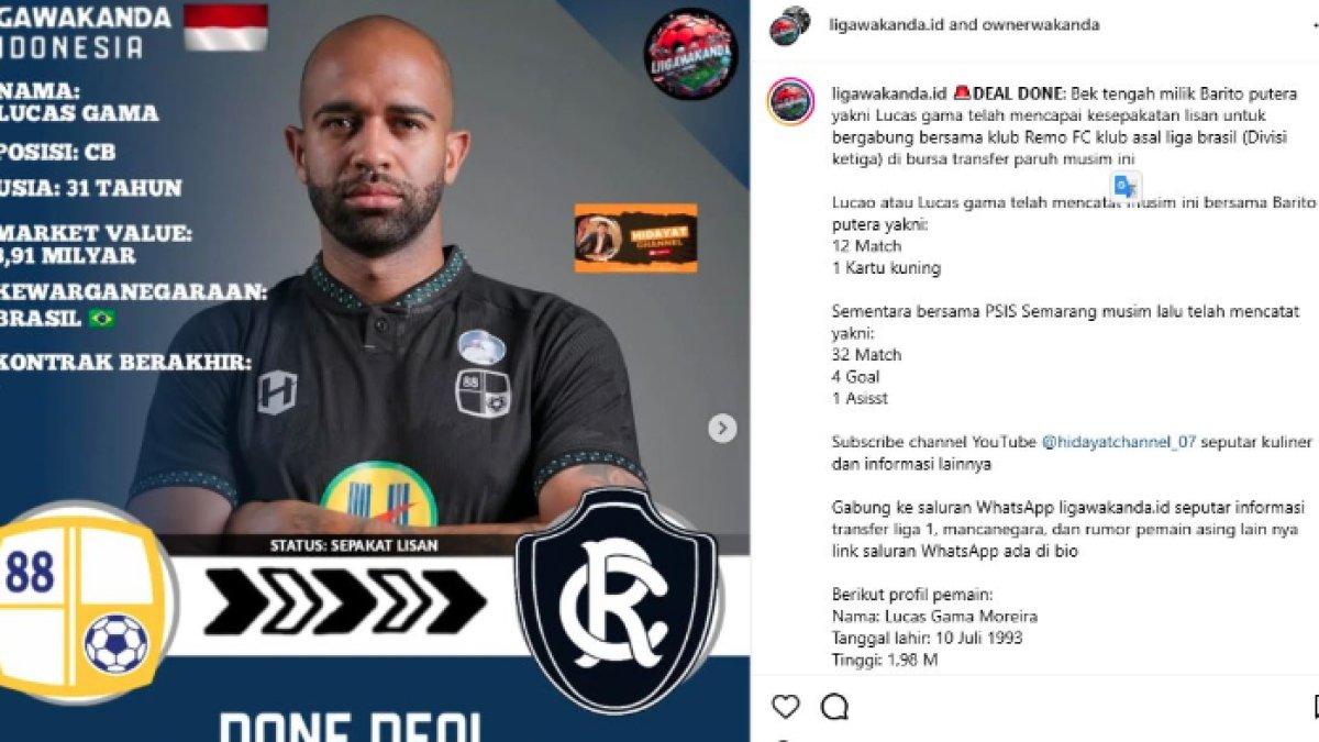 Rumor hengkangnya bek Barito Putera asal Brasil, yakni Lucas Gama alias Lucao jelang putaran kedua Liga 1 2024, Sabtu (7/12).