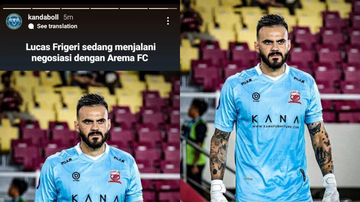 Rumor diliriknya kiper Madura United, yakni Lucas Frigeri oleh Arema FC jelang musim 2024/2025, Kamis, 9 Mei 2024.