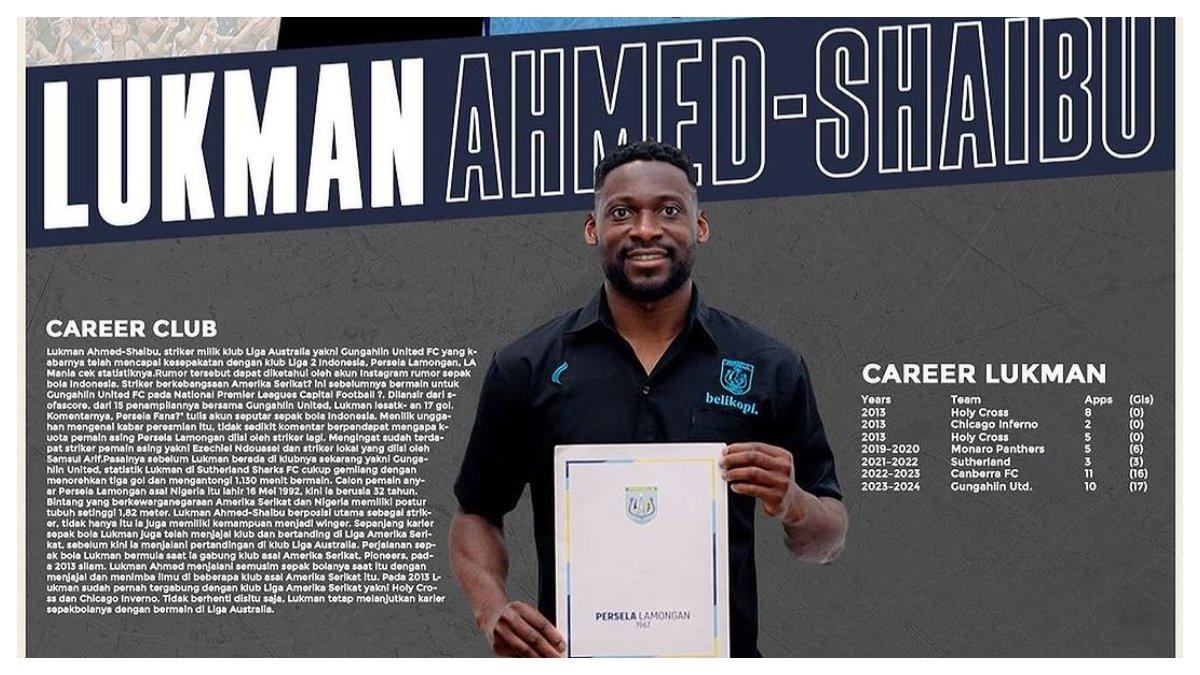 Potret Lukman Ahmed-Shaibu yang telah resmi menjadi bagian dari Persela Lamongan usai menandatangi kontrak pada 5 Agustus 2024.
