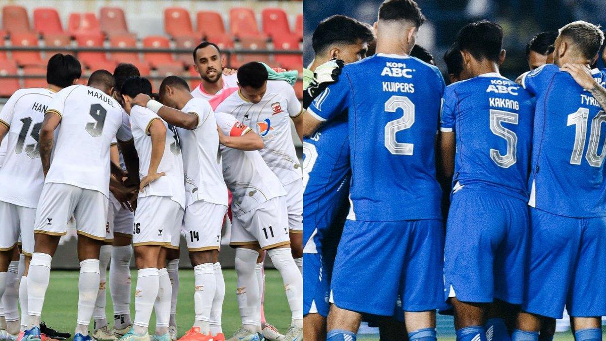 Skuad Madura United (kiri) dan Persib Bandung (kanan) sebelum melakoni kick off Liga 1 2024/2025.