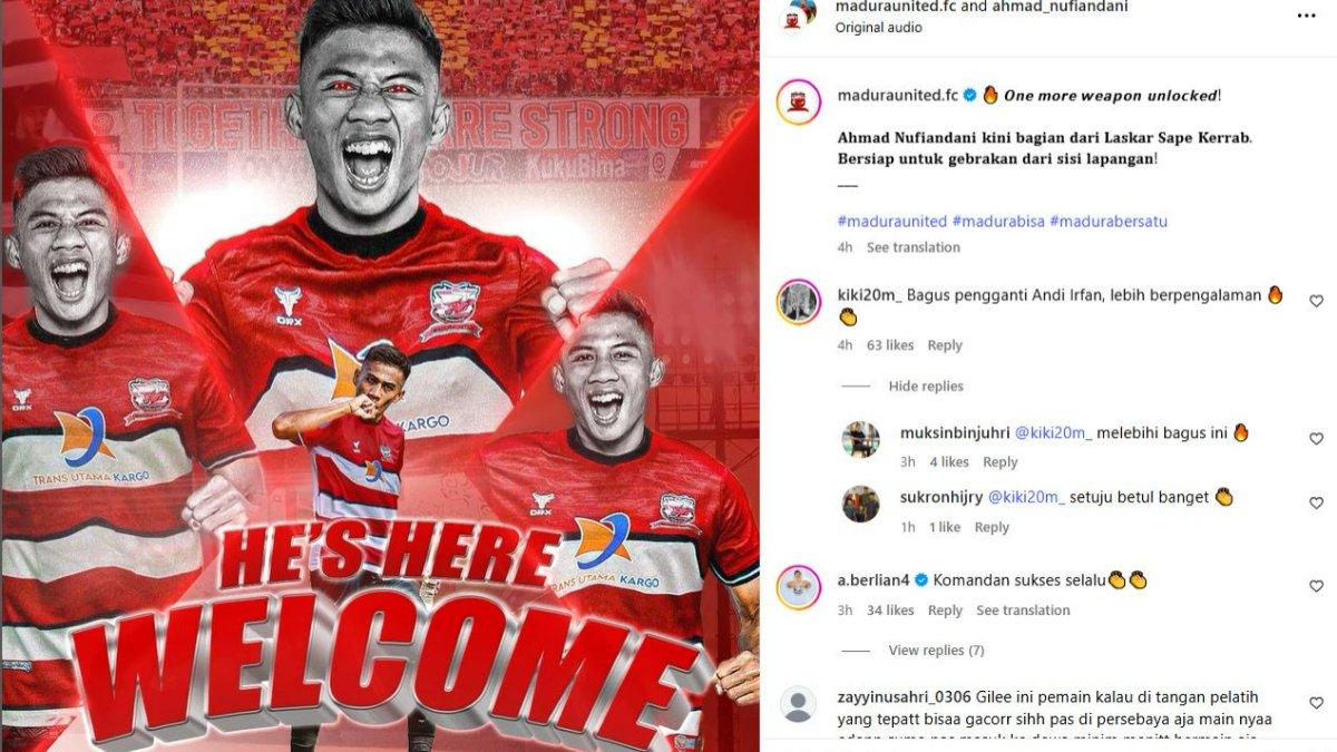 BURSA TRANSFER MADURA UNITED - Madura United akhirnya mengumumkan pemain anyar pertamanya untuk Liga 1 2025-2026, Ahmad Nufiandani, Kamis (12/6/2025).