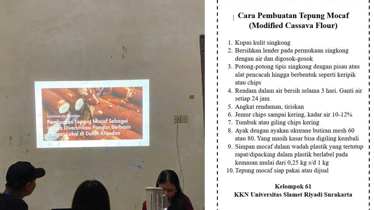 Mahasiswa KKN UNISRI Solo kelompok 61 melakukan sosialisasi pembuatan tepung mocaf