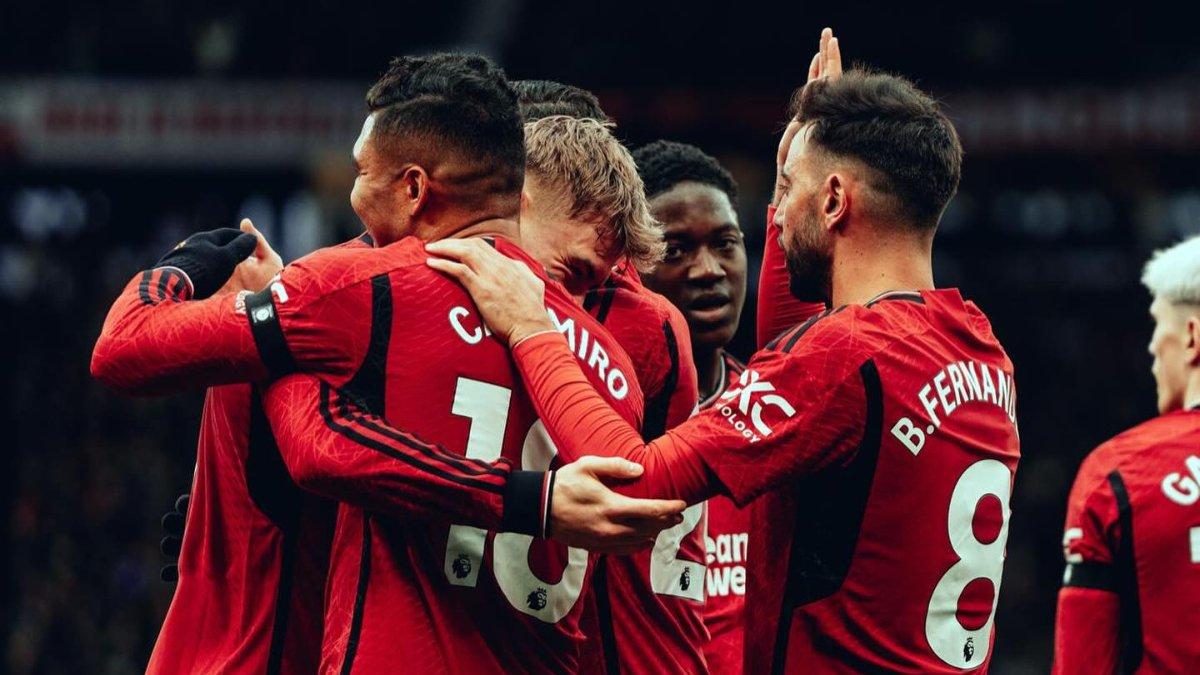 Selebrasi gol Manchester United pada gelaran Liga Inggris.
