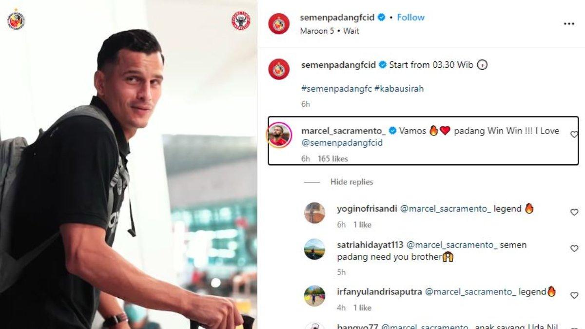 Mantan pemain Semen Padang, Marcel Sacramento diminta kembali ke Kabau Sirah setelah kepergok memberi selamat seusai mantan timnya tersebut meraih kemenangan perdana di Liga 1 2024 saat melawan PSS Sleman pada Senin, (26/8) lalu.