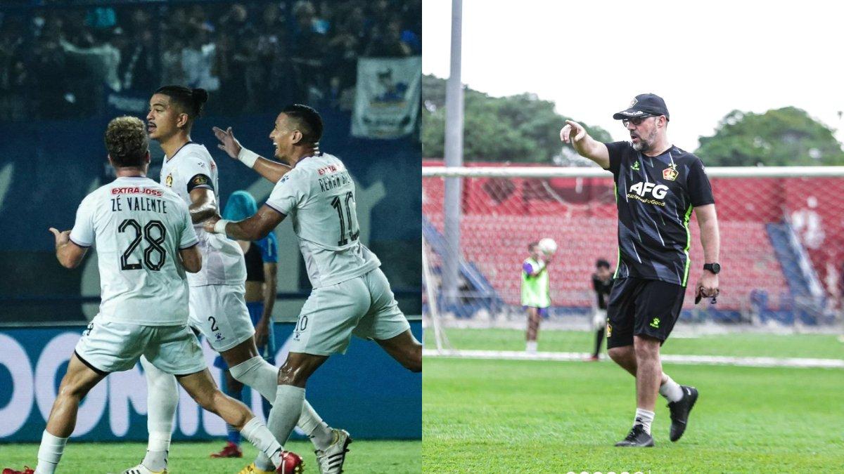 Kolase foto pelatih skuad Persik Kediri (kiri) di Liga 1 2023, yakni Marcelo Rospide (kanan).