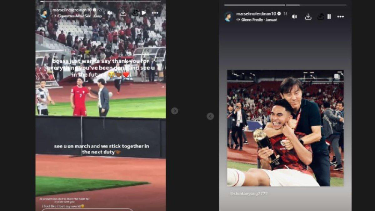 Unggahan InstaStory Marselino Ferdinan seusai Shin Tae-yong resmi dipecat PSSI.