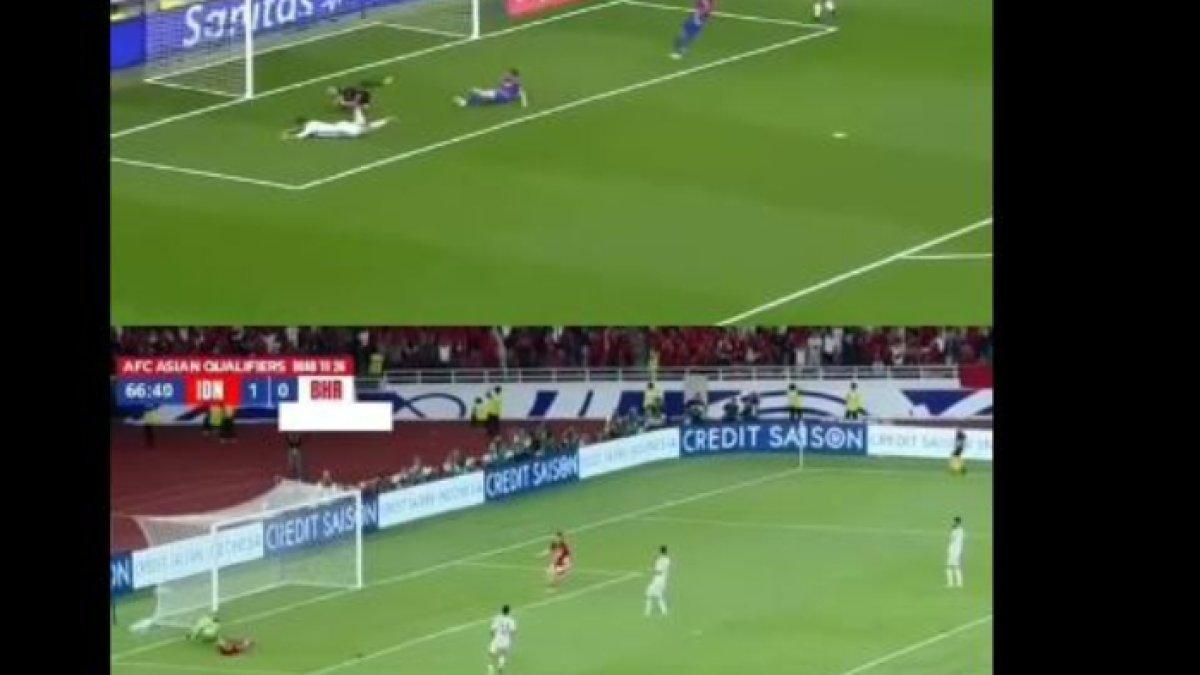 Capture momen Cristiano Ronaldo gagal catatkan gol bersama Real Madrid (atas) dan Marselino Ferdinan di laga Timnas Indonesia kontra Bahrain (kanan).