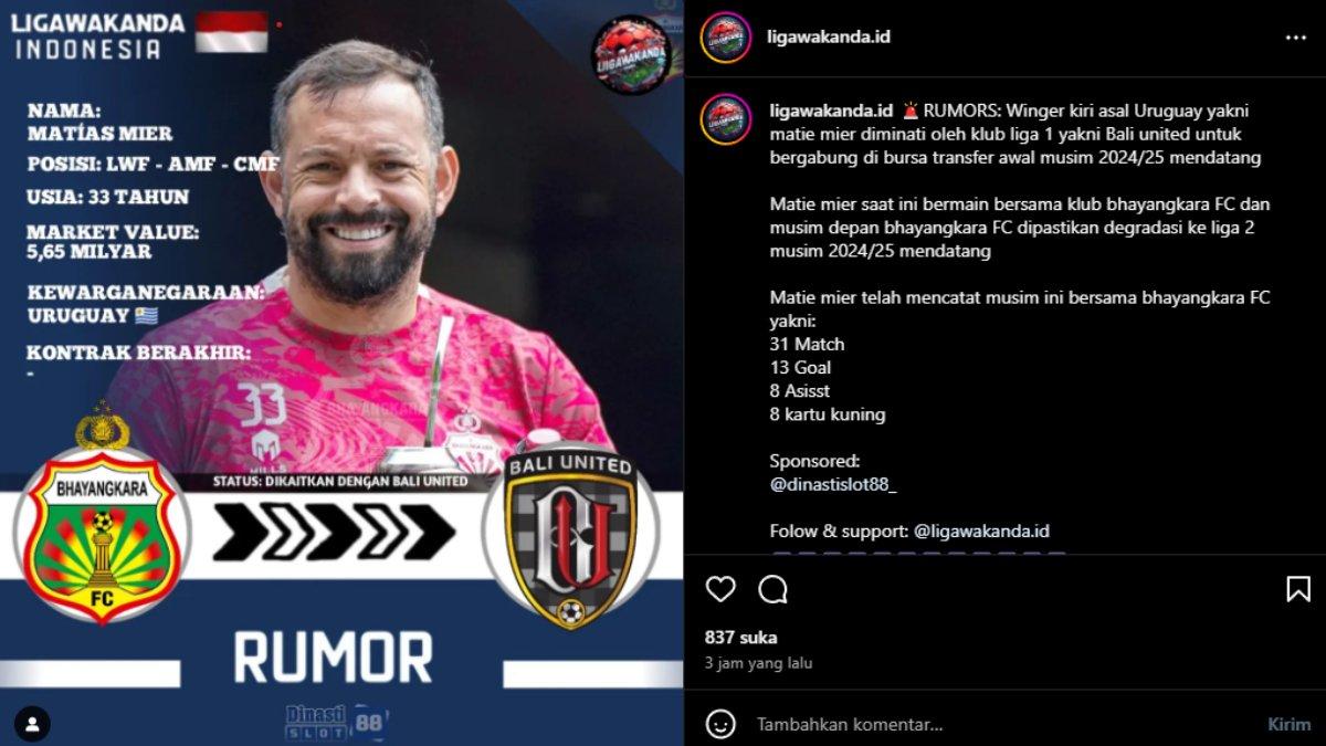 Rumor gelandang Bhayangkara FC, Matias Mier yang diminati oleh Bali United di penghujung Liga 1 2023.