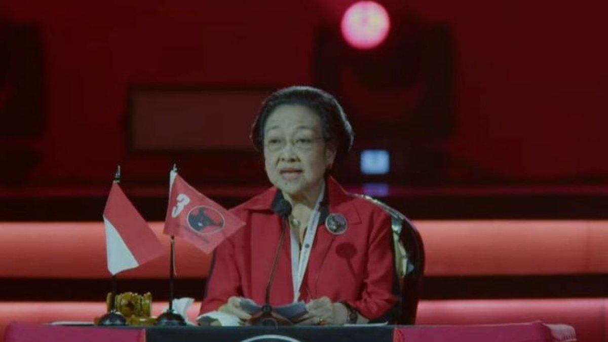 Ketua Umum PDI Perjuangan Megawati Soekarnoputri dalam Rakernas IV PDI Perjuangan Jakarta International Expo, Jakarta, Jumat (29/9/2023).