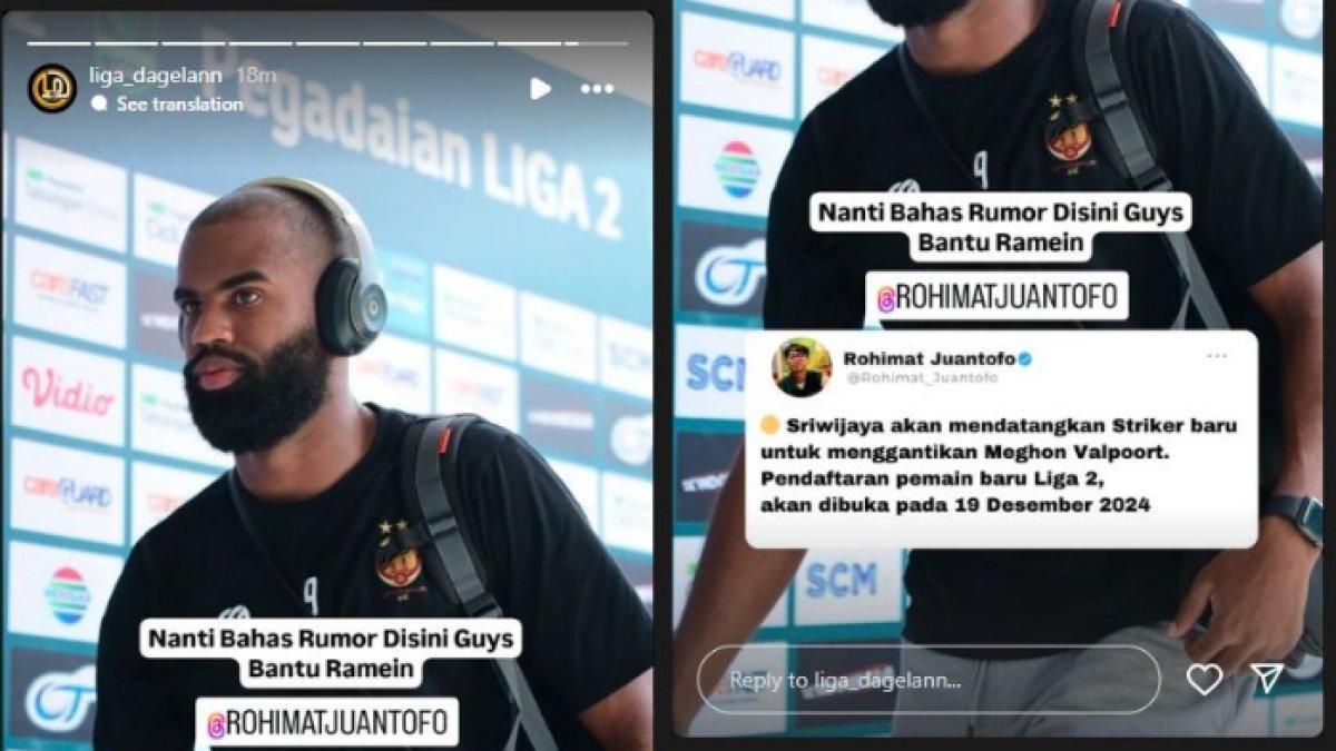 Rumor sosok striker asing Sriwijaya FC di Liga 2 2024, Meghon Valpoort yang hendak didepak dari kompetisi kasta kedua di Indonesia tersebut, Senin (28/10).