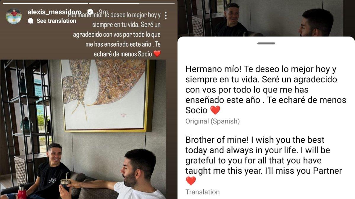 Potret dua pemain asing Persis Solo, yakni Alexis Messidoro dan Diego Bardanca yang diunggah oleh sang pemain asal Argentina pada Rabu, 26 Juni 2024. Alexis Messidoro kepergok mengunggah kata-kata perpisahan dengan Diego Bardanca, yang mana mengindikasikan bahwa bek asal Filipina tersebut tak akan berseragam Persis Solo di Liga 1 2024 mendatang.